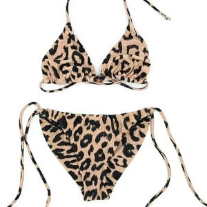 Leopard Print Bikini 2 Piece Set Size Small Chic Summer Animal Print Swimsuit